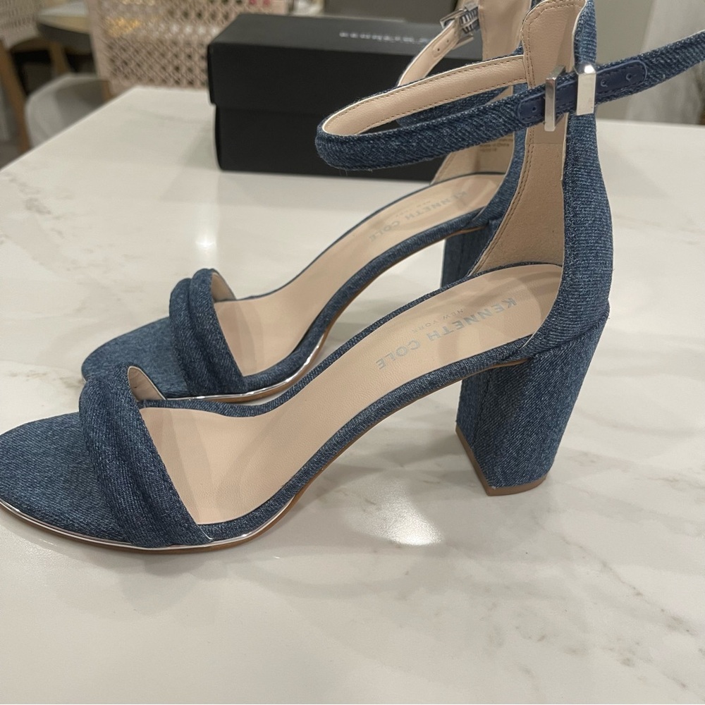 Kenneth Cole Denim Block Heel Sandals w Silver Detail - Picture 11 of 15